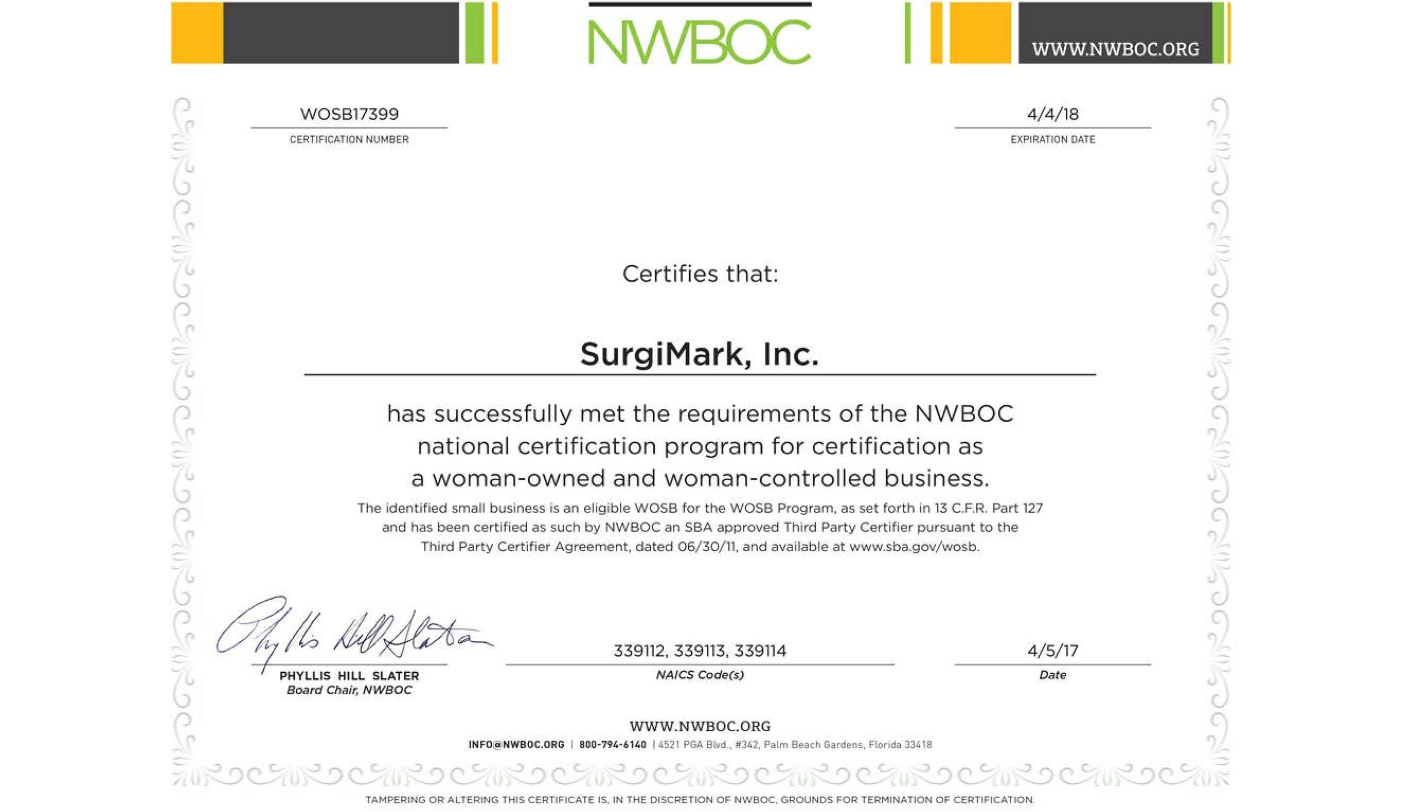 SurgiMark WOSB Certificate